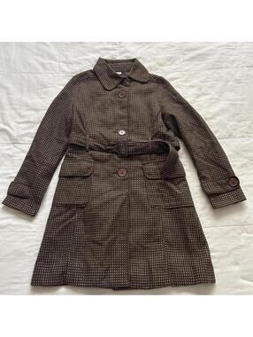Axes Femme brown textured woven trench coat with belt